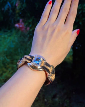 Golden Animal Print Silver Rhinestone Scarf Bracelet