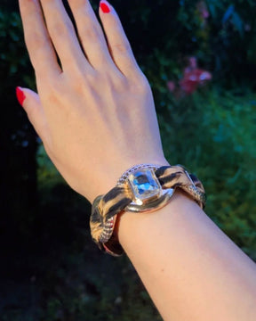 Golden Animal Print Silver Rhinestone Scarf Bracelet