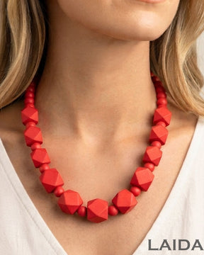 Red Wooden Statement Necklace
