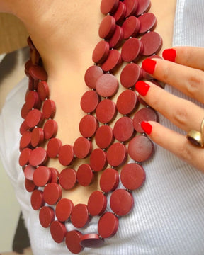 Maroon- Layered Wooden Charm Necklace