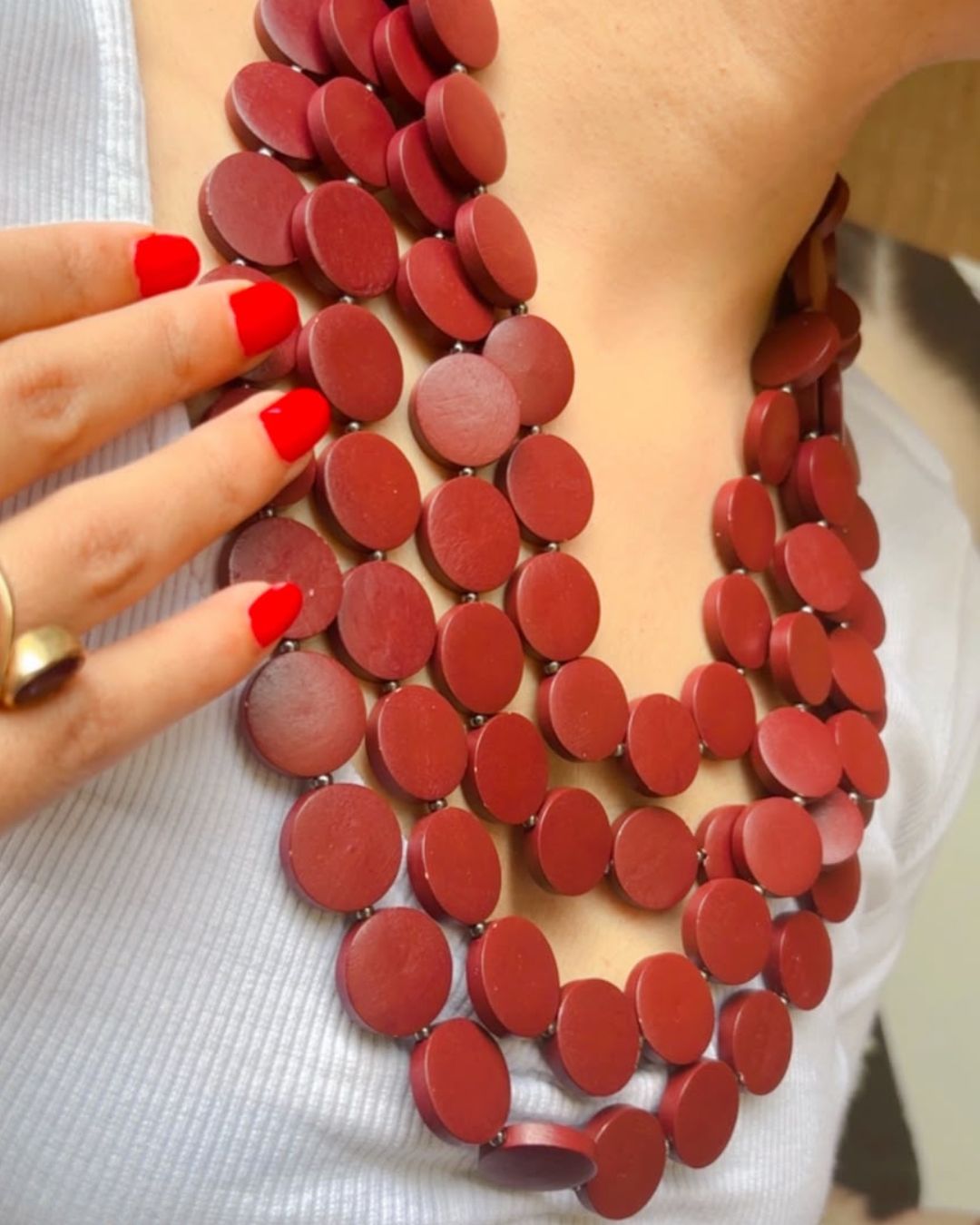 Maroon- Layered Wooden Charm Necklace