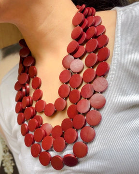 Maroon- Layered Wooden Charm Necklace