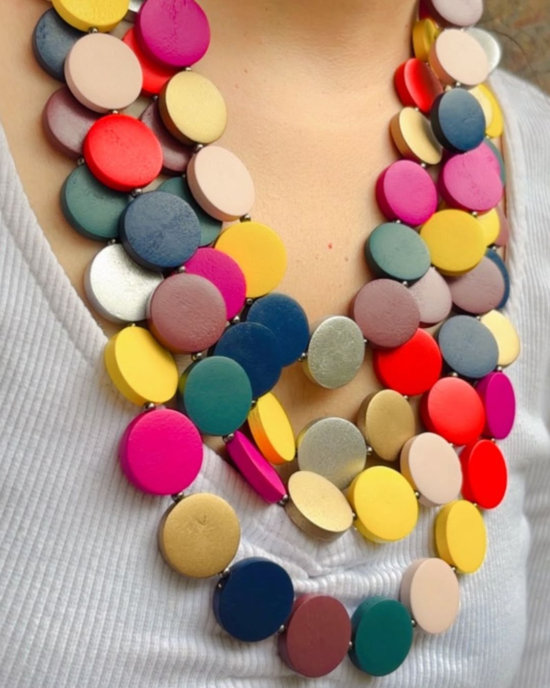 Multi- Layered Wooden Charm Necklace