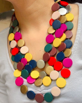 Multi- Layered Wooden Charm Necklace