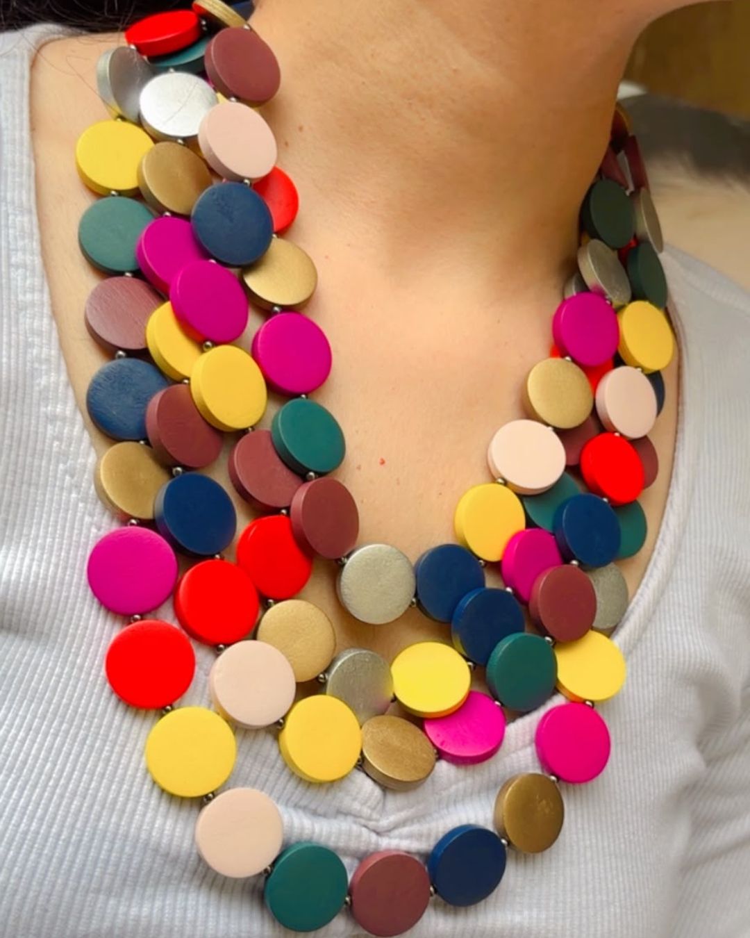 Multi- Layered Wooden Charm Necklace