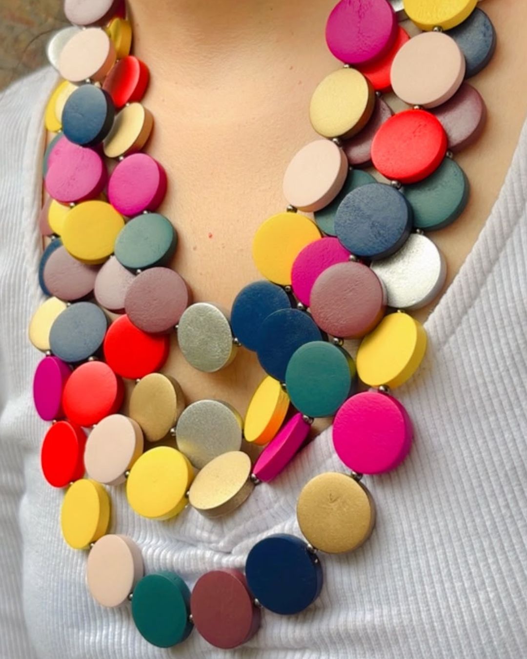 Multi- Layered Wooden Charm Necklace