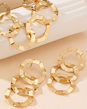 Golden Geometric Circle Statement Necklace With Earrings
