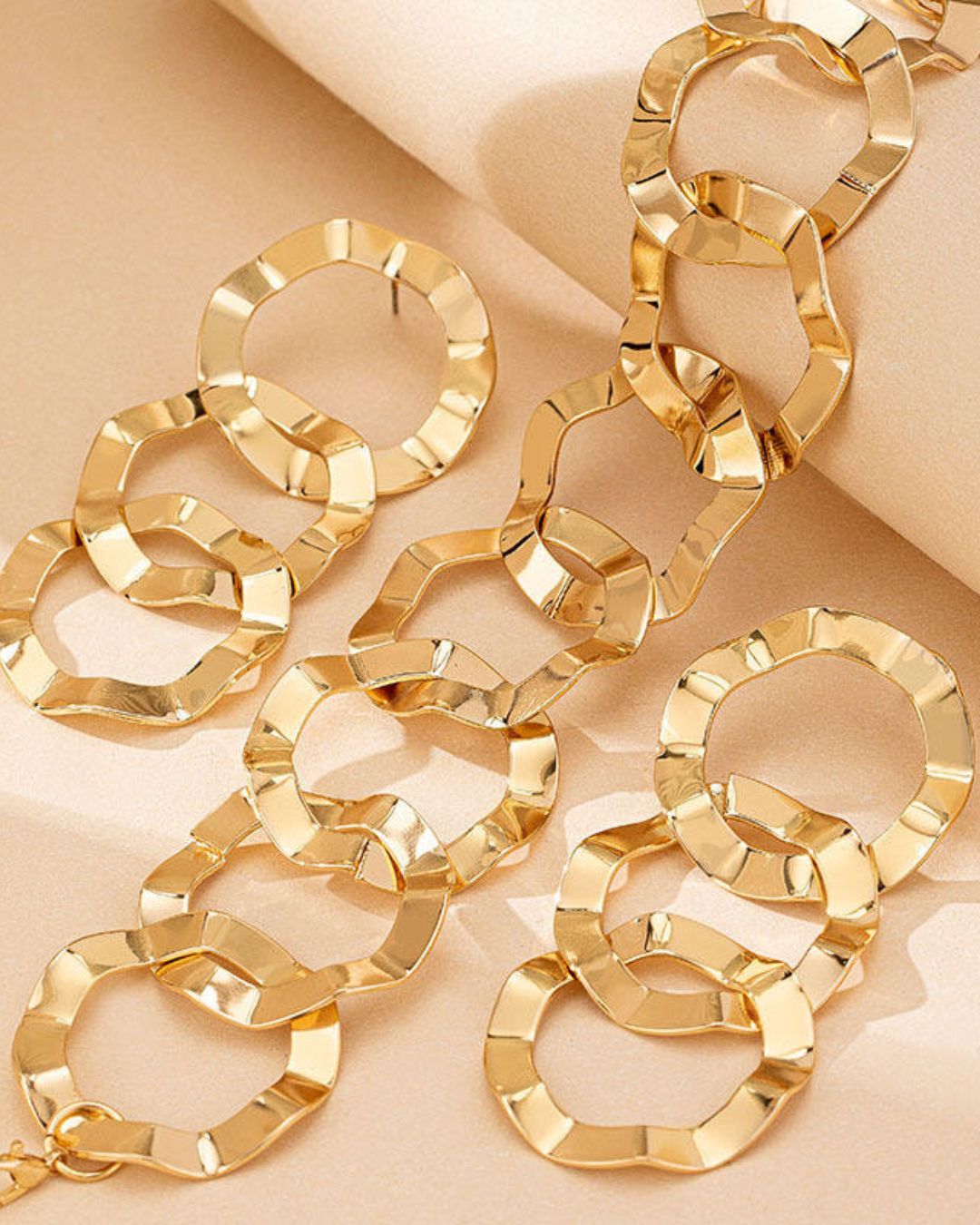Golden Geometric Circle Statement Necklace With Earrings