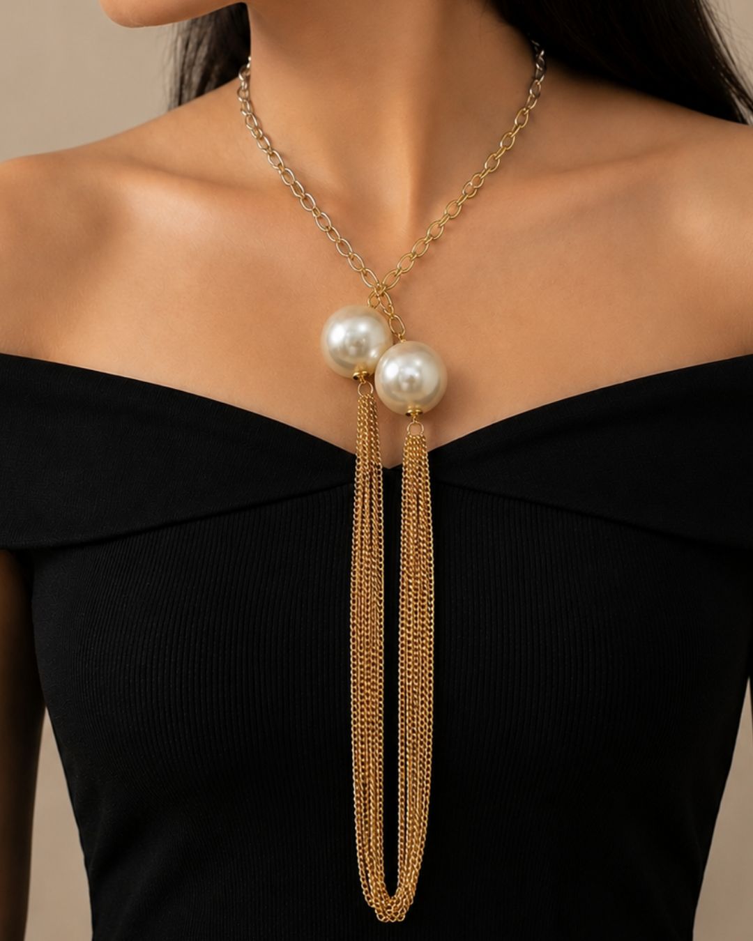 Two In One Pearl Ball Chain Necklace