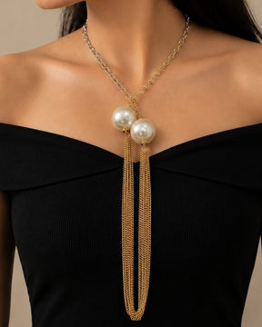 Two In One Pearl Ball Chain Necklace