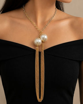 Two In One Pearl Ball Chain Necklace
