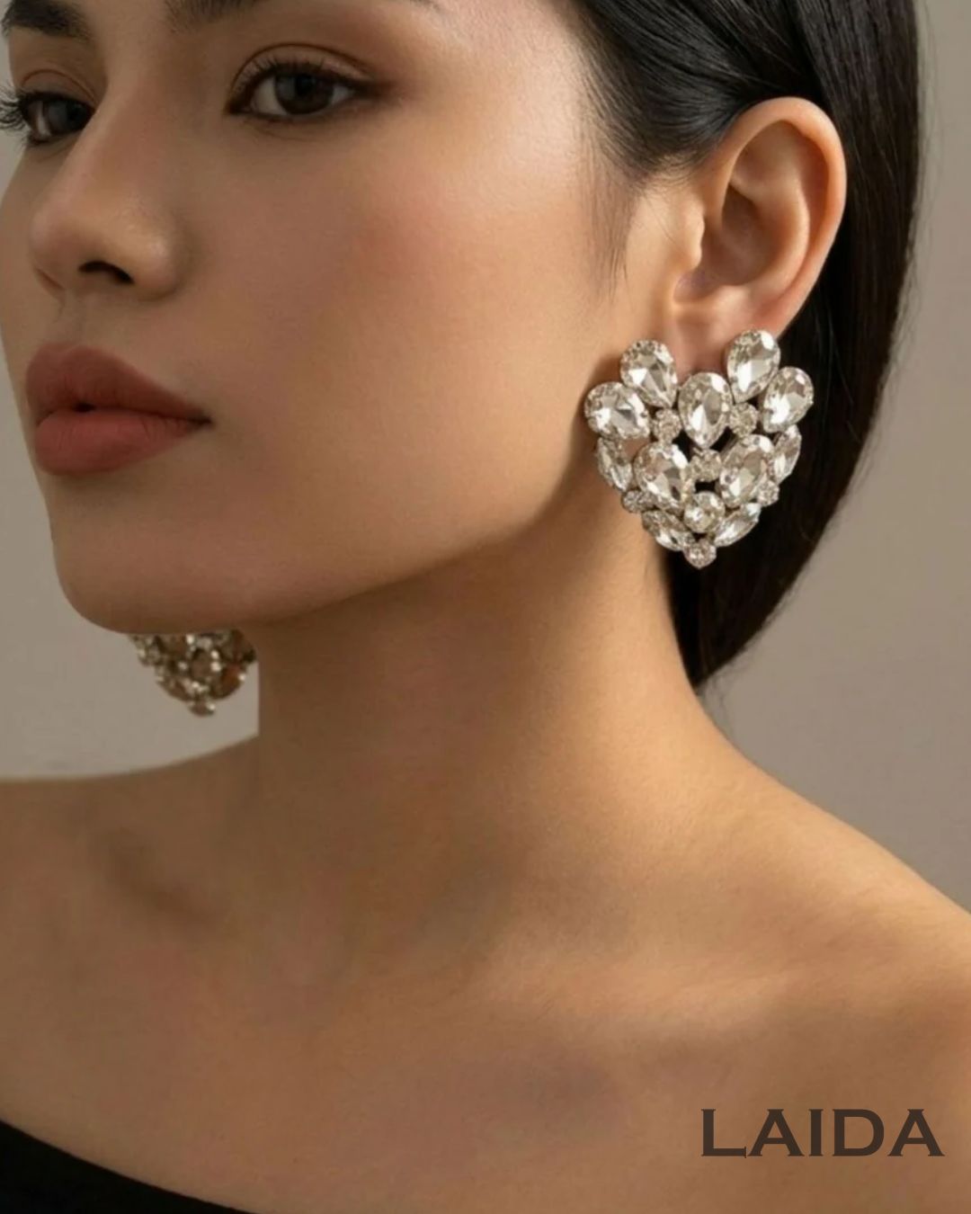 Silver Rhinestone Heart Stud Earrings