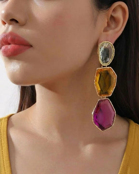 Maya Clear Crystal Multicolor Statement Earrings