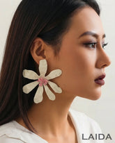 White Petal Beaded Flower Stud Earrings