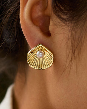 Shell Golden Pearl Stud Earrings