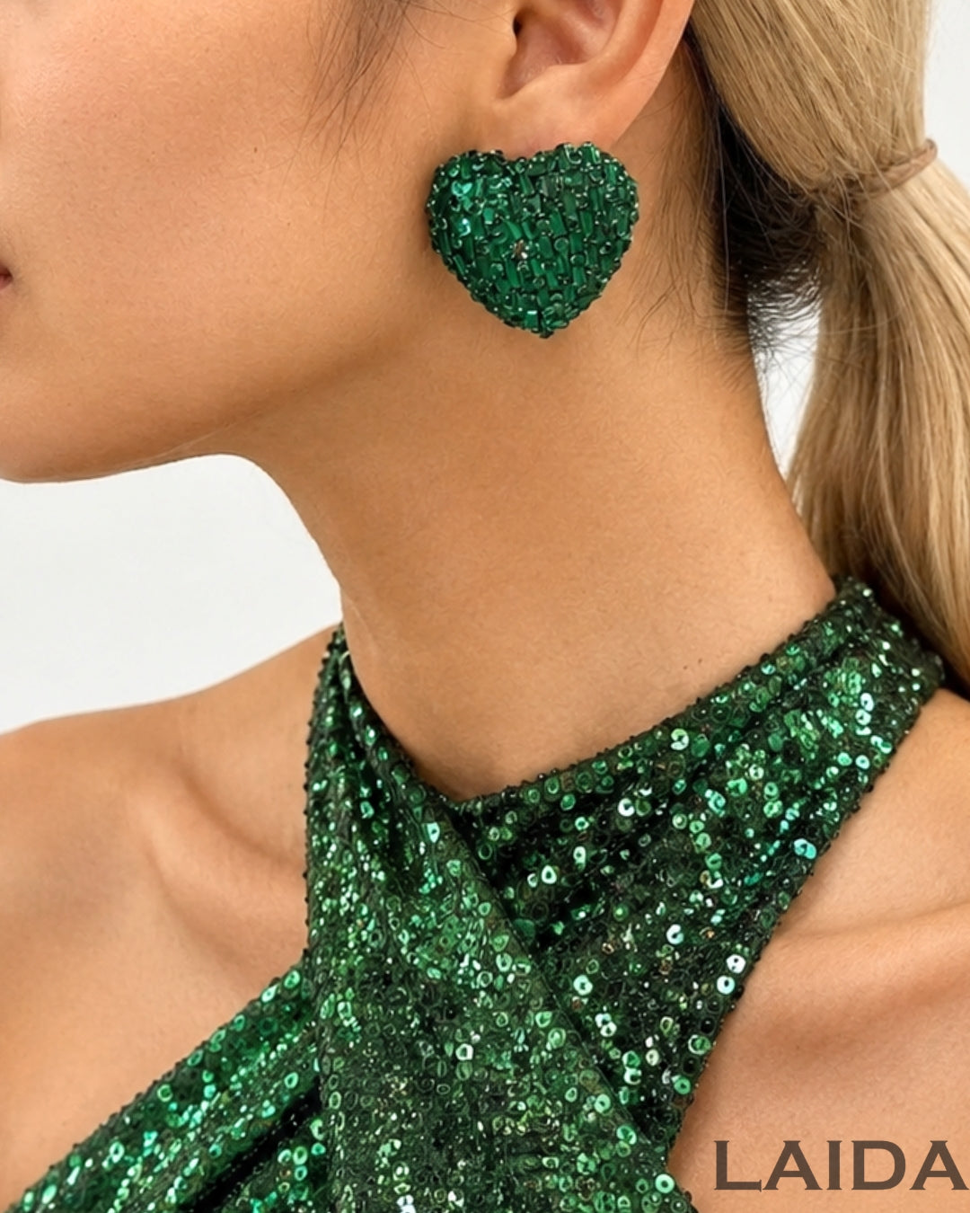 Bling Blogger Dark Green Heart Earrings - Big