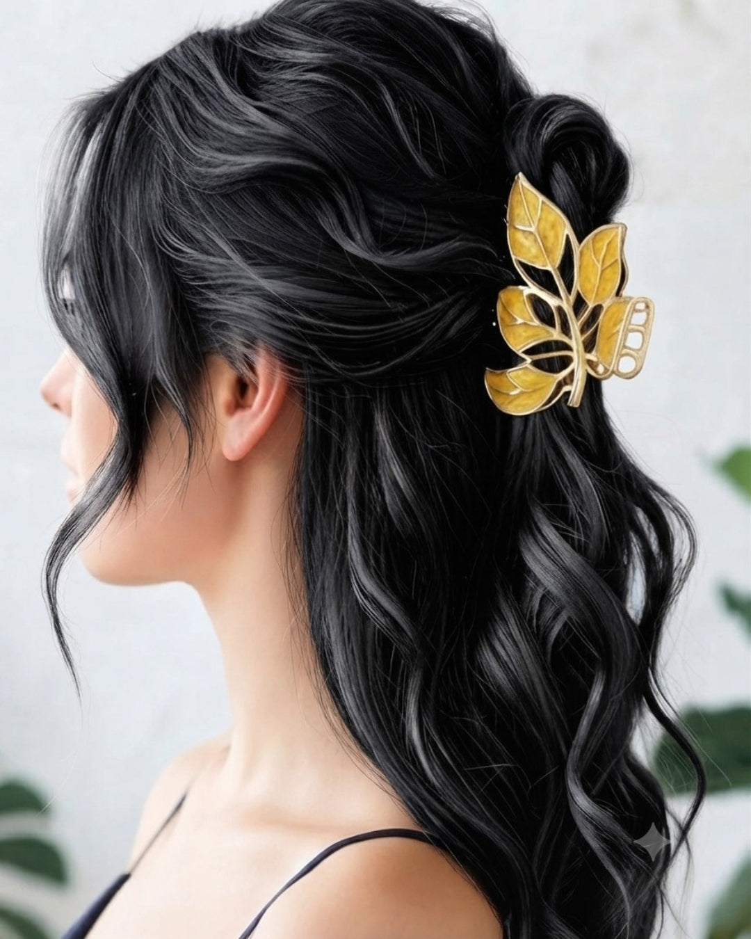 Yellow Leaf Pattern Claw Clips