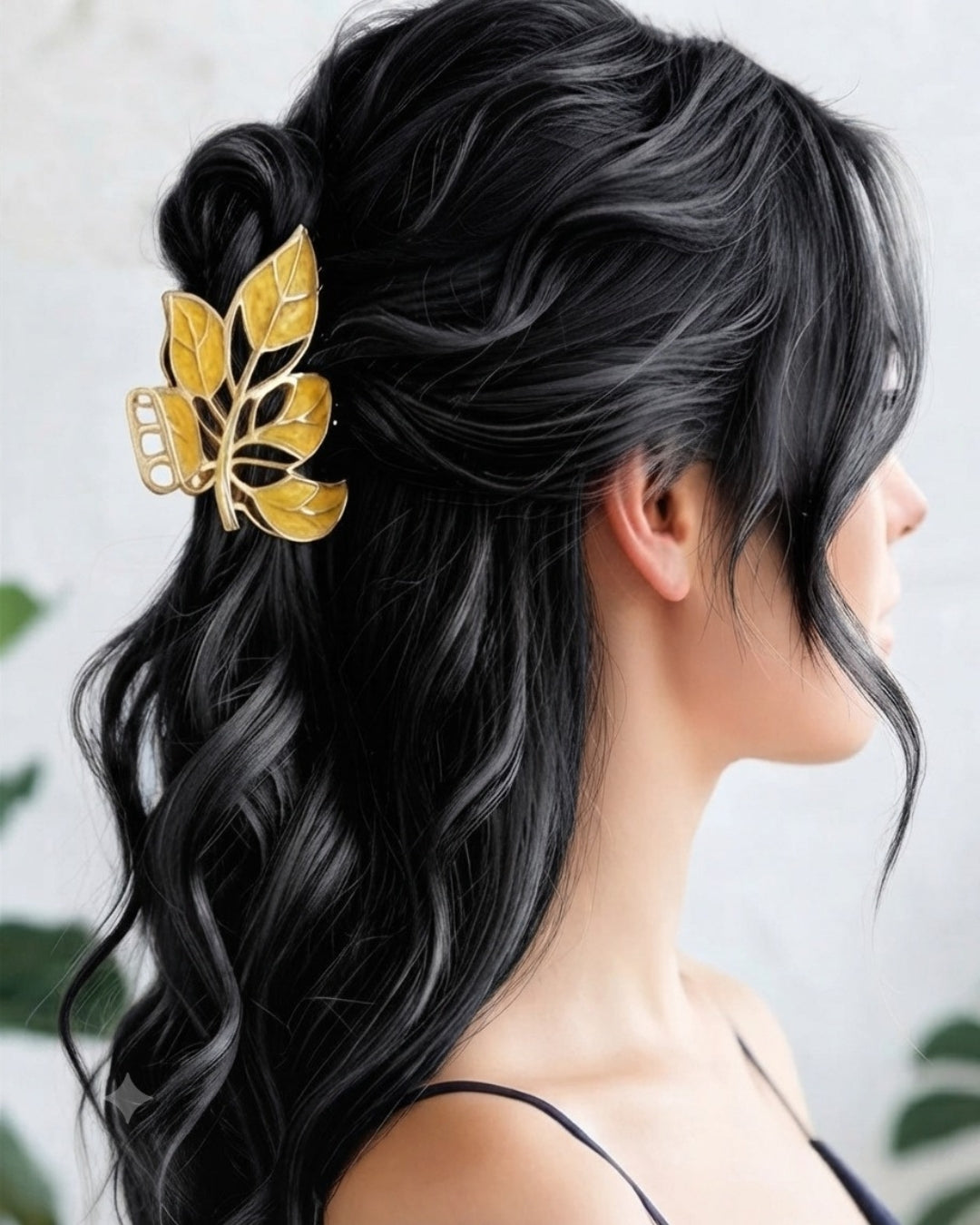 Yellow Leaf Pattern Claw Clips