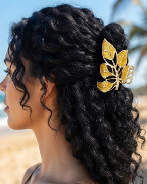 Yellow Leaf Pattern Claw Clips