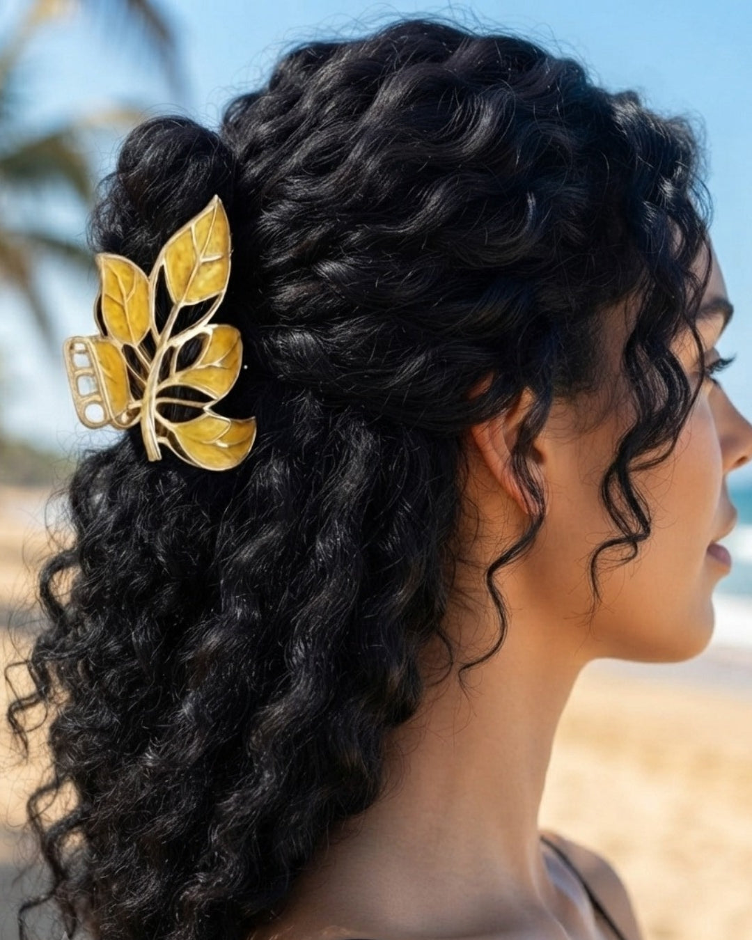 Yellow Leaf Pattern Claw Clips