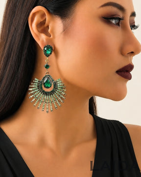 Green Acrylic Rhinestone Drop Earrings