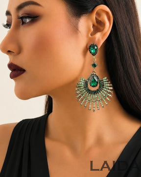 Green Acrylic Rhinestone Drop Earrings