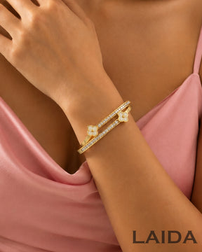 Golden White Clover Crystal Bracelet