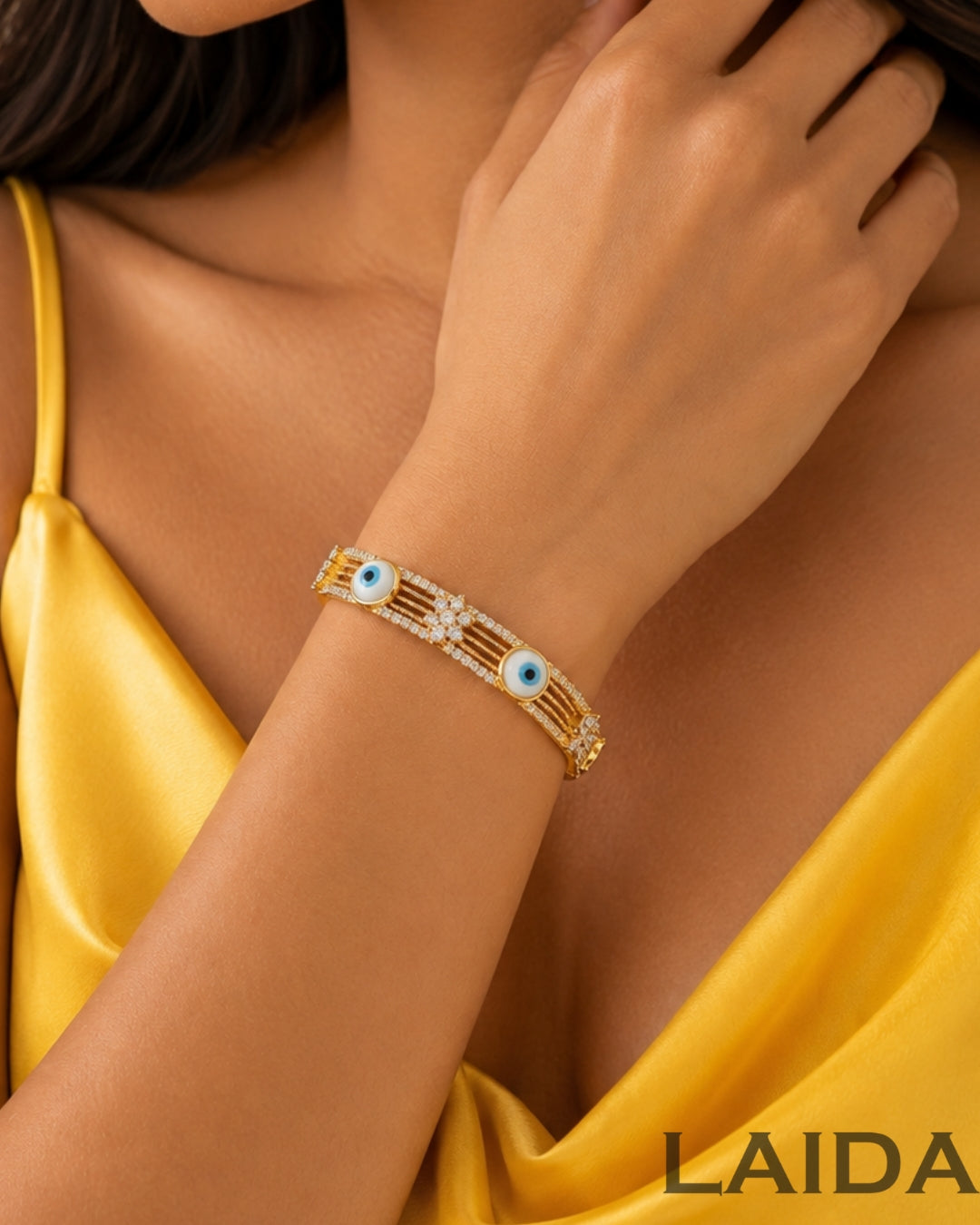 Floral Multi Evil Eye- Bangle Bracelet