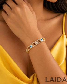 Floral Multi Evil Eye- Bangle Bracelet
