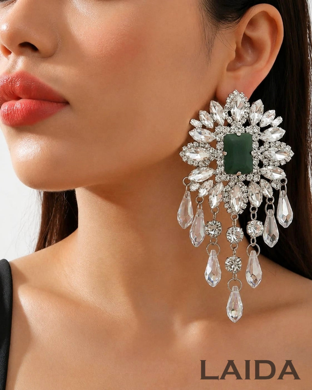 Flower Glass Bead Tassel Drop Earrings
