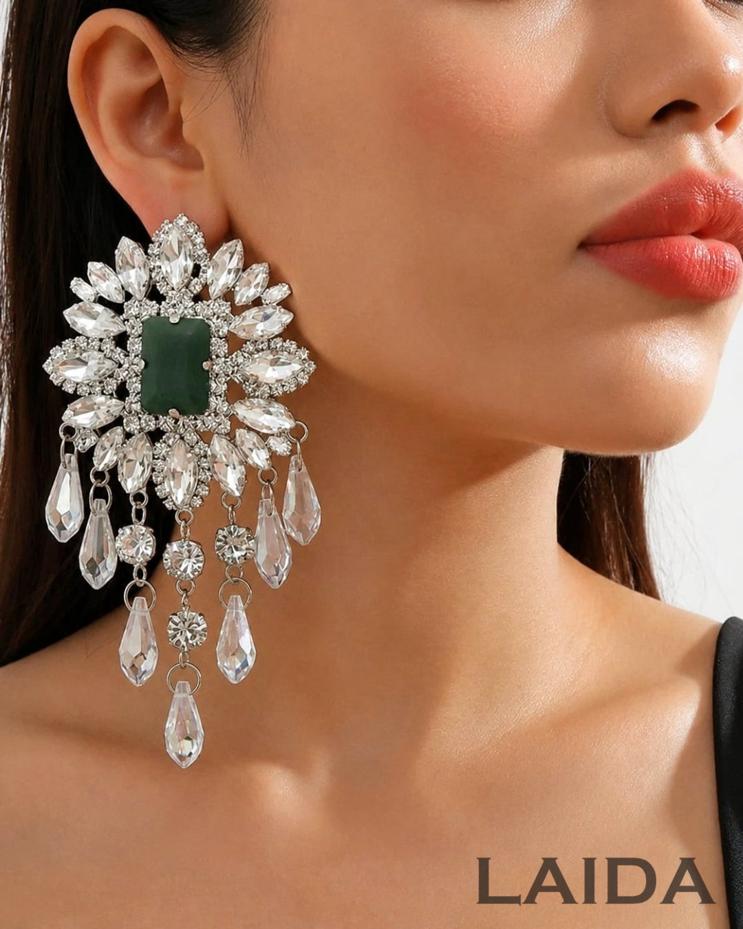 Flower Glass Bead Tassel Drop Earrings
