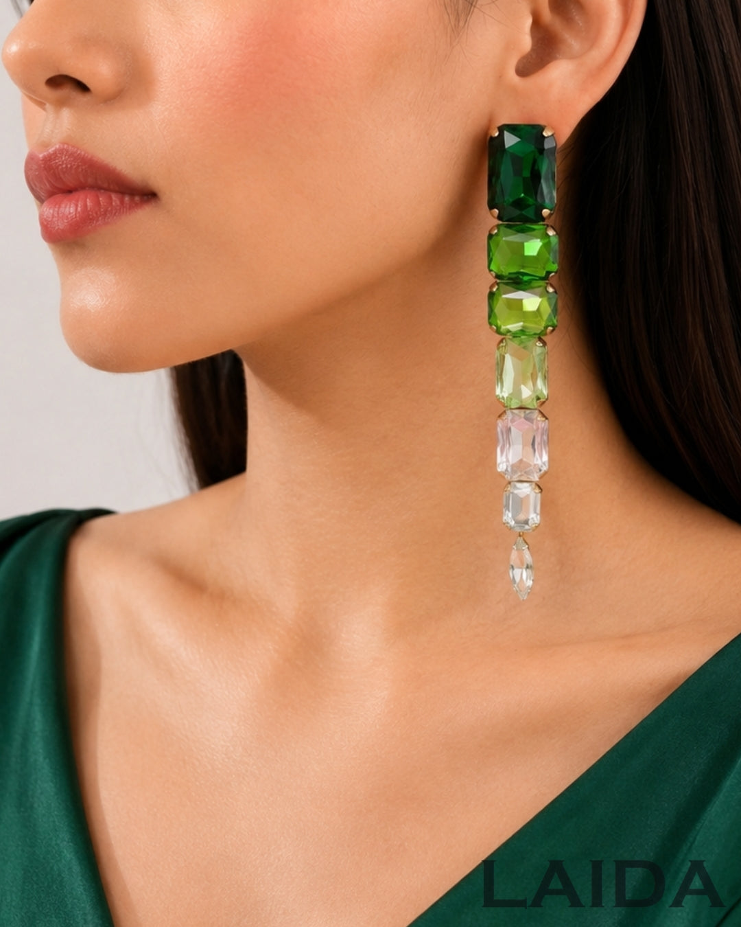 Green Rhinestone Drop Earrings