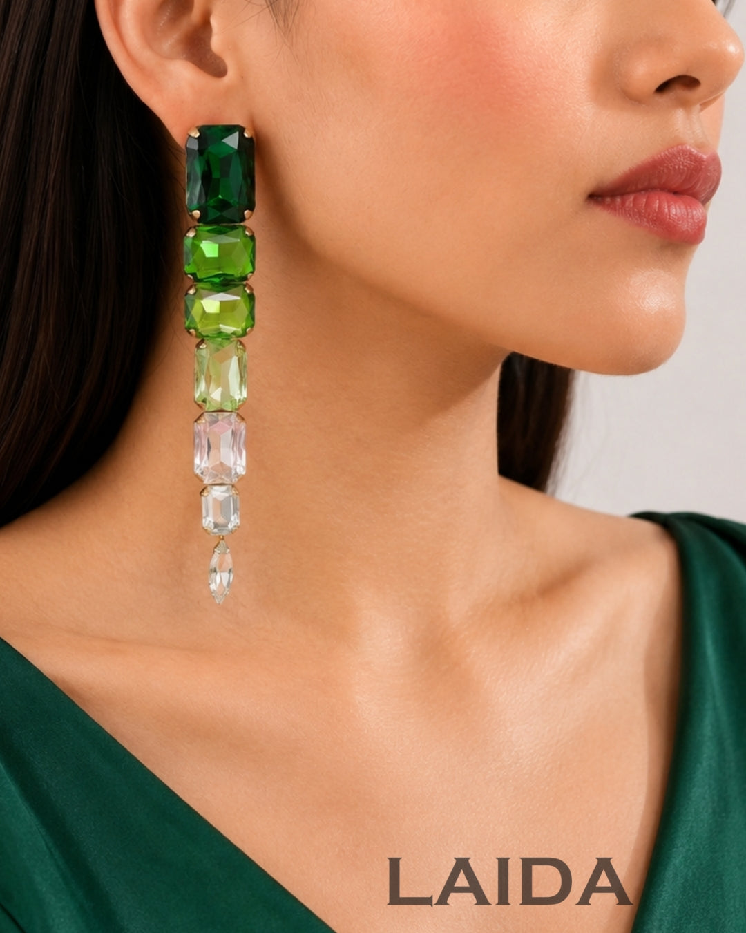 Green Rhinestone Drop Earrings