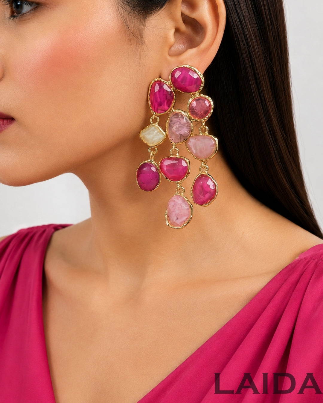 Crystal Layered Pink  Earrings