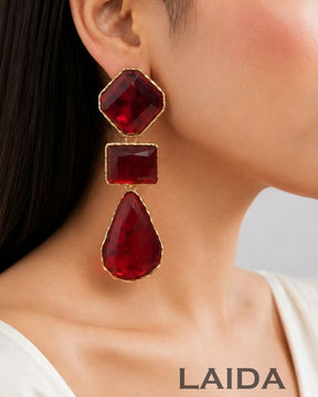 Maya Clear Crystal Maroon Statement Earrings