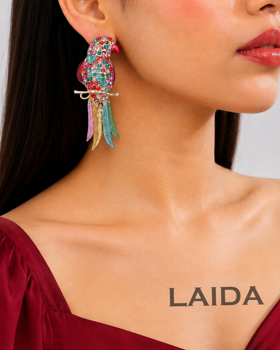 Parrot Multicolor American Diamond Earrings - Multi 2