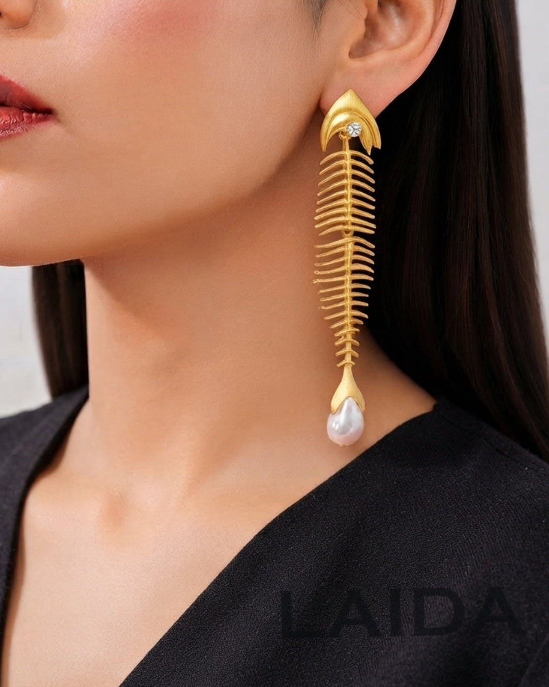 Golden Fish Pearl Drop Earrings