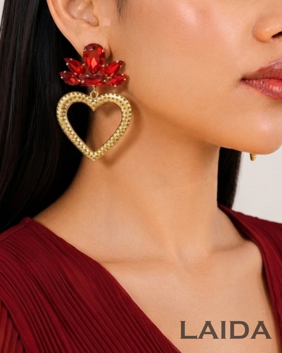 Crystal Rhinestone Red Heart Drop Earrings