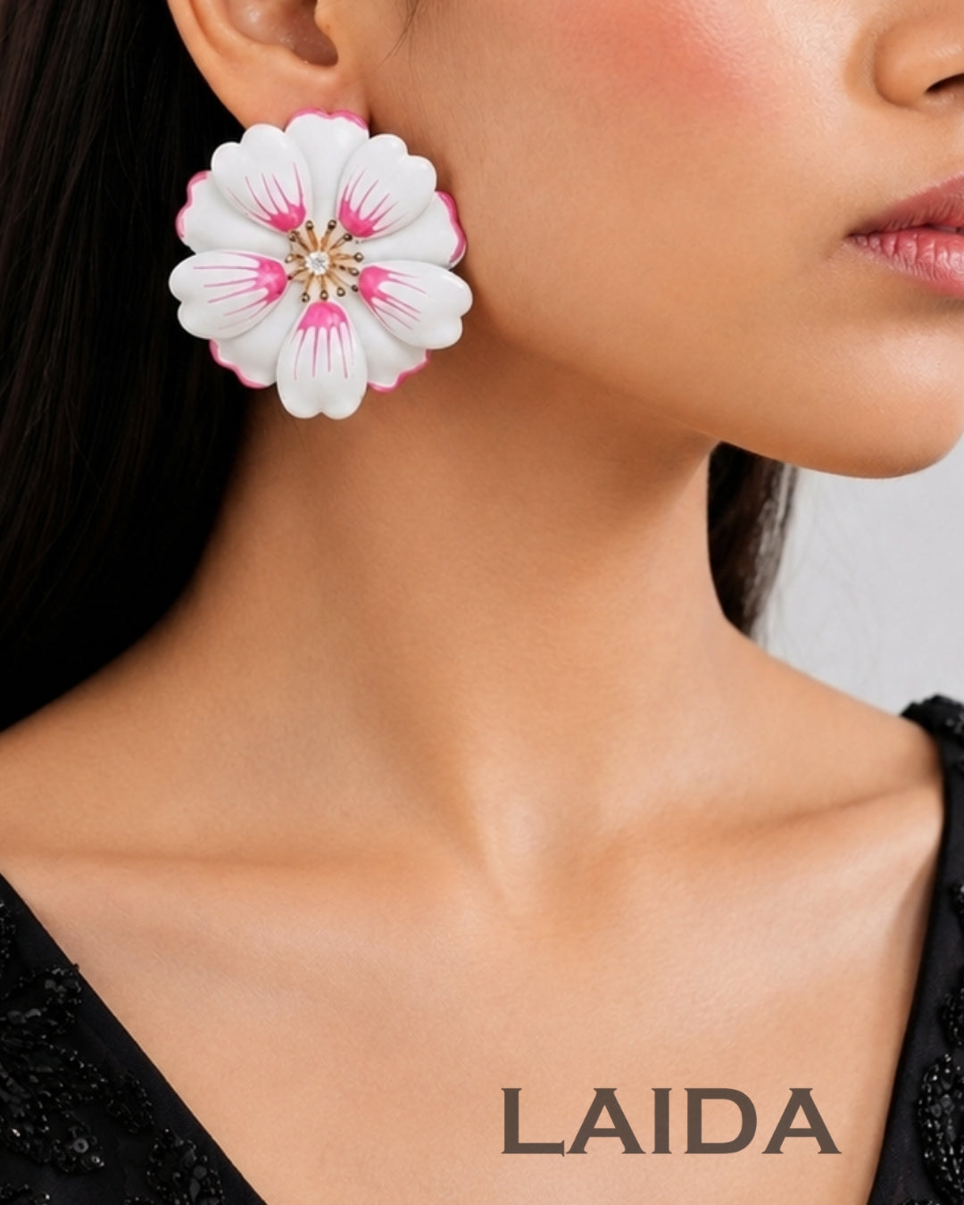 White Petal Enamel Flower Drop Earrings