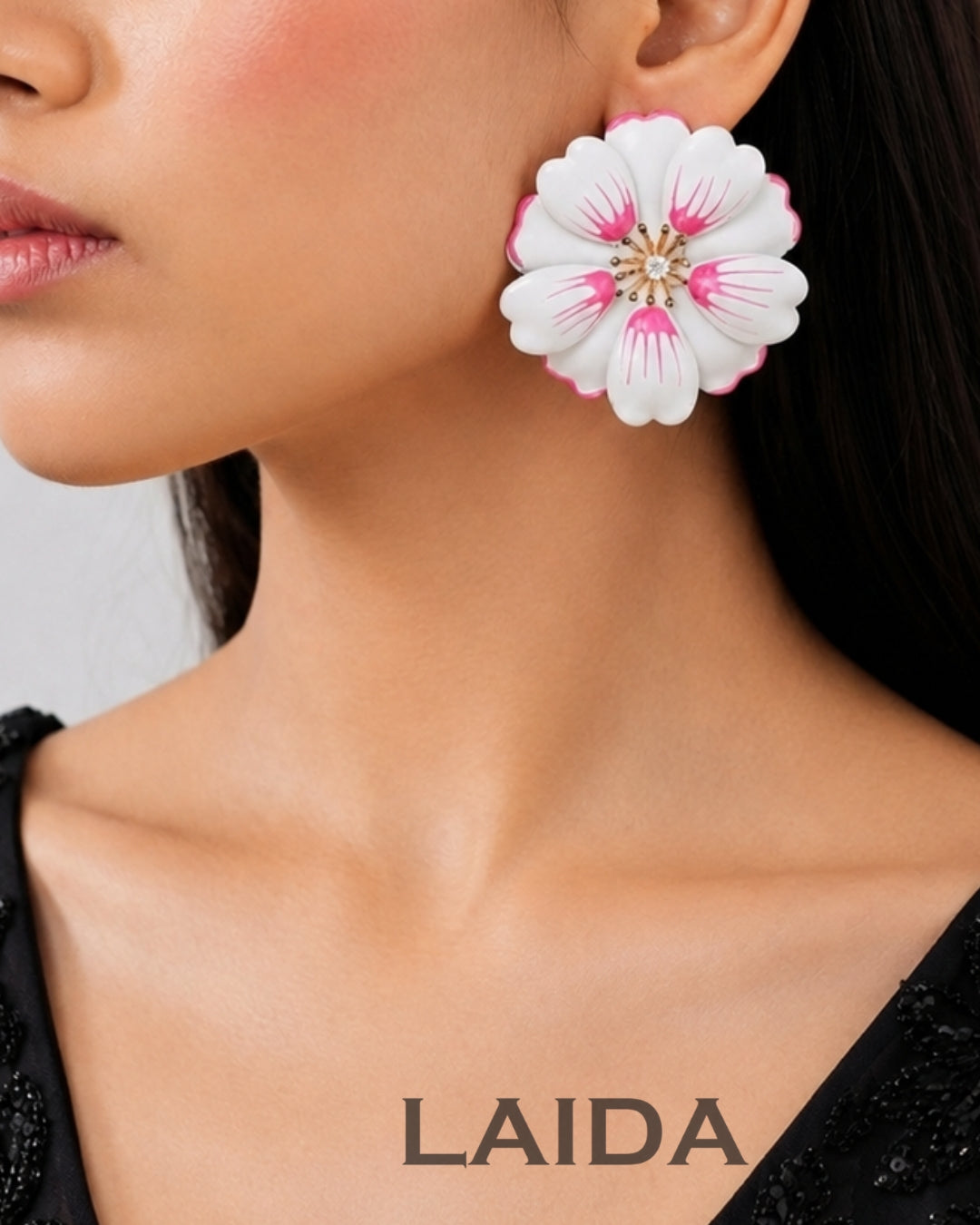 White Petal Enamel Flower Drop Earrings