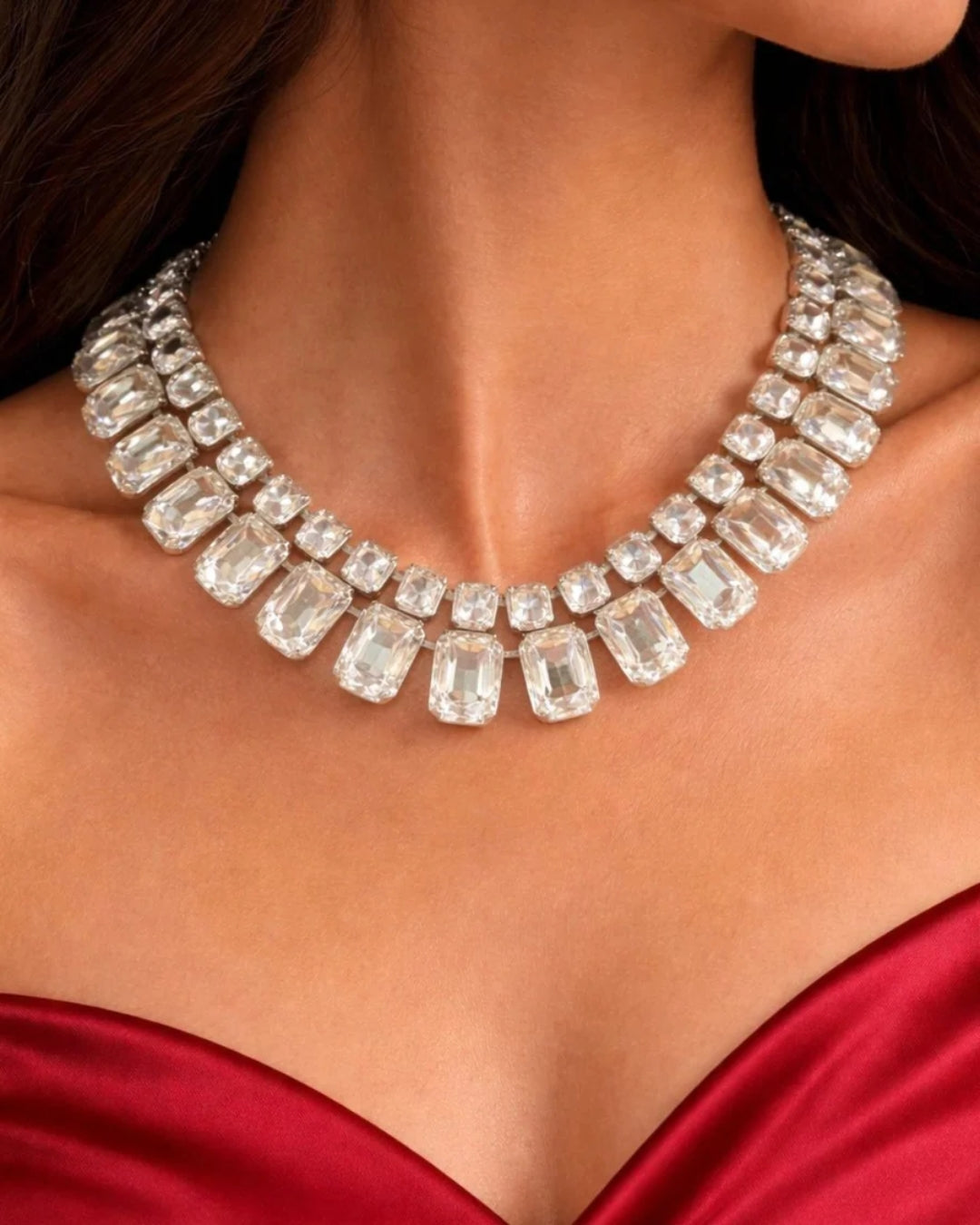 Silver Square Crystal Gemstone Necklace
