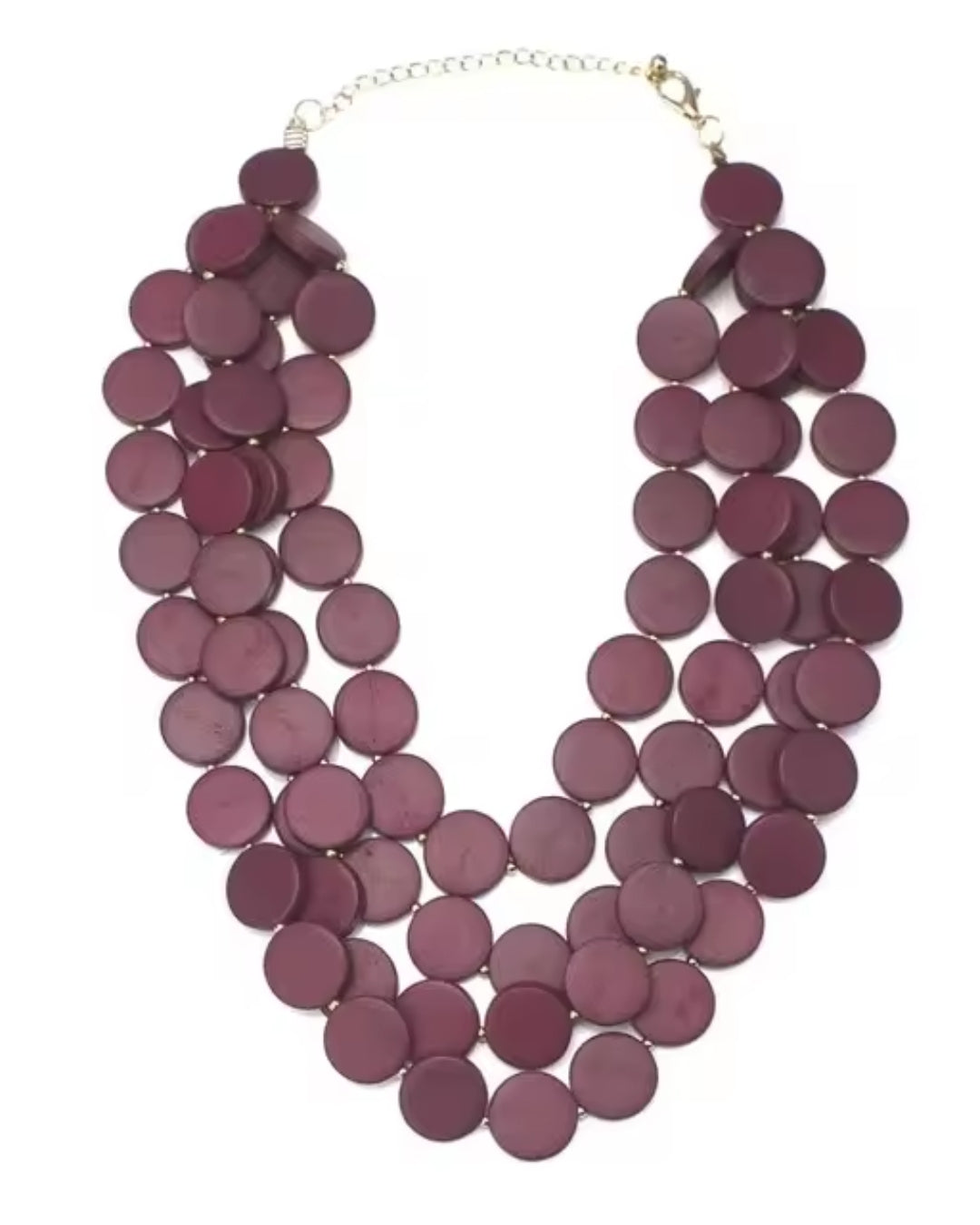 Maroon- Layered Wooden Charm Necklace