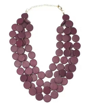 Maroon- Layered Wooden Charm Necklace