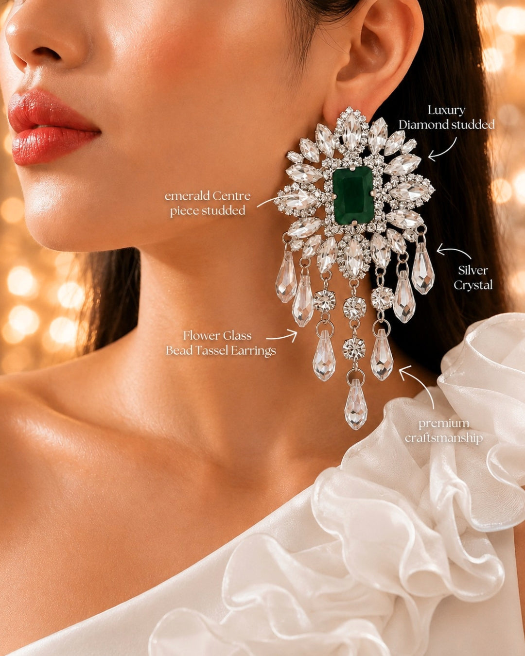 Flower Glass Bead Tassel Drop Earrings