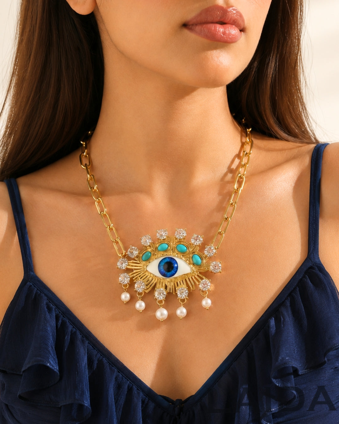 Vintage Blue Evil Eye Pendant Necklace
