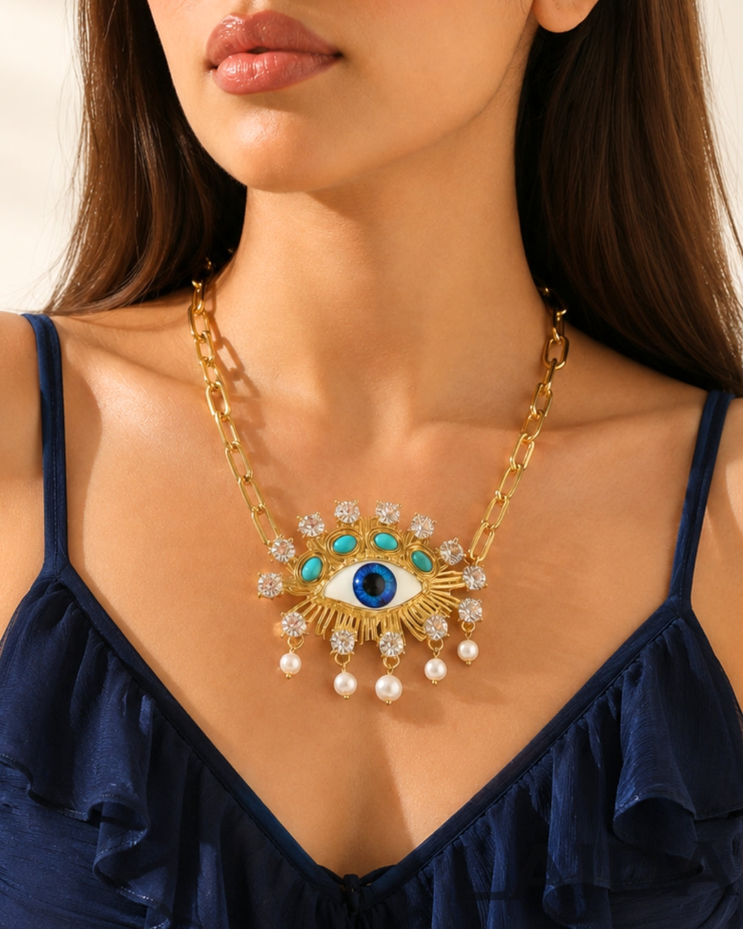 Vintage Blue Evil Eye Pendant Necklace