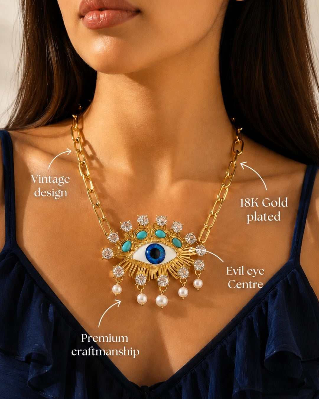 Vintage Blue Evil Eye Pendant Necklace