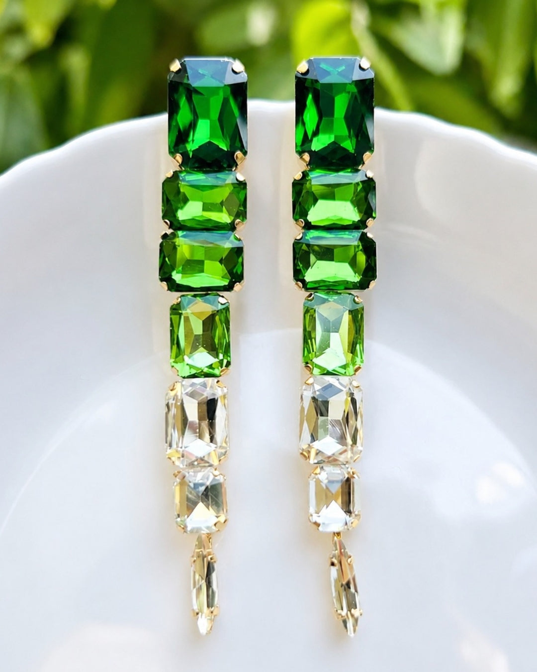 Emerald Green Ombre Statement Earrings