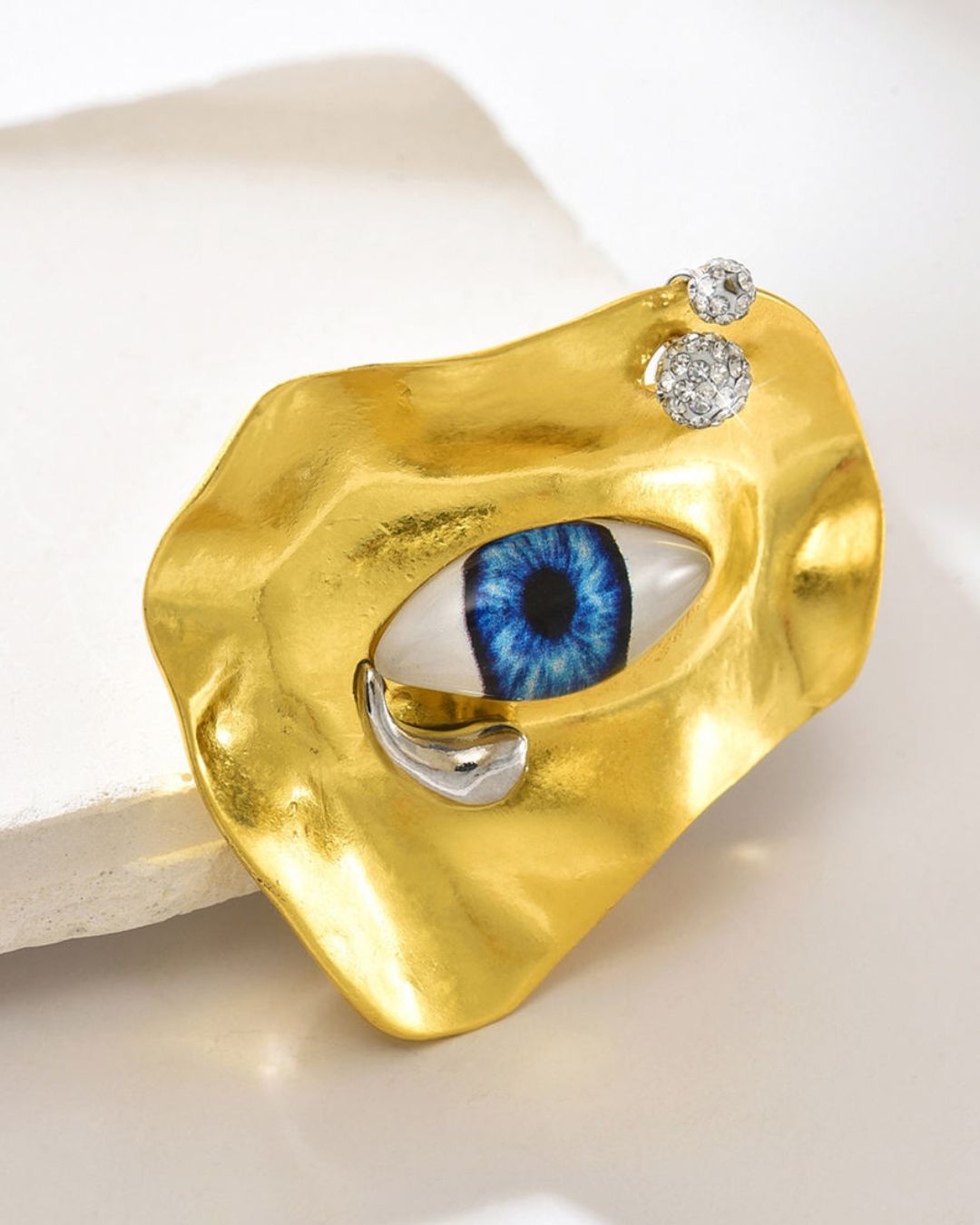 Vintage Blue Evil Eye Structured Finger Ring