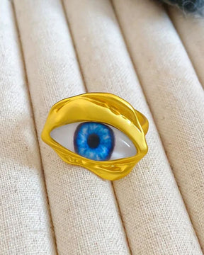 Retro Resin Blue Evil Eye Finger Ring